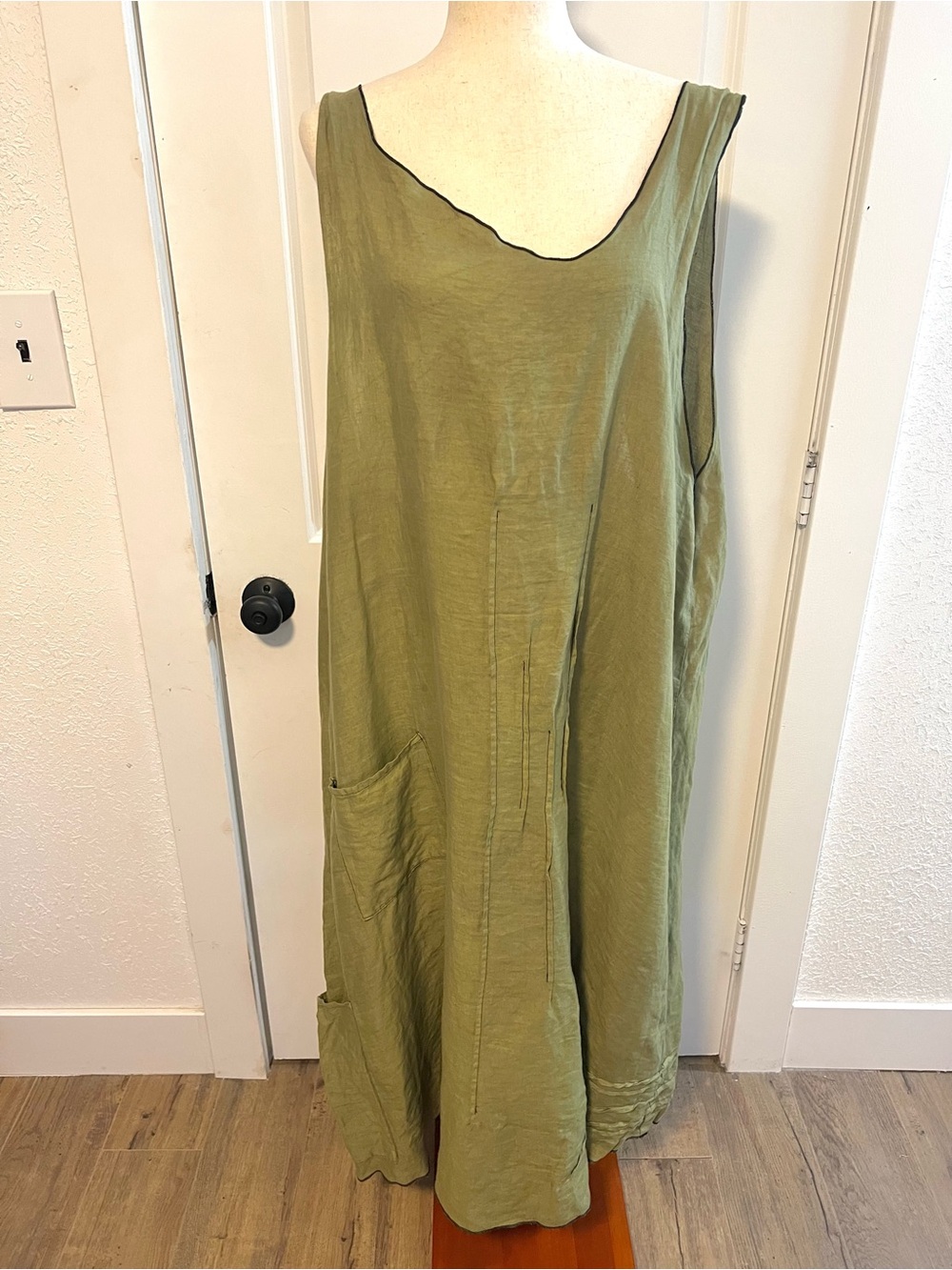 Cynthia Ashby Asymmetric Neckline Linen Maxi Tank Dress‎